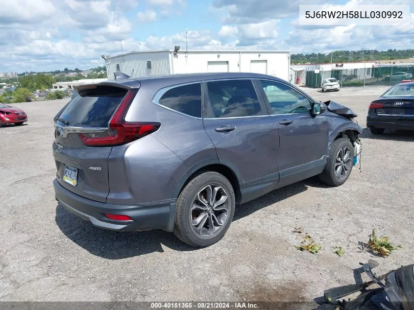 2020 Honda Cr-V Awd Ex VIN: 5J6RW2H58LL030992 Lot: 40151365