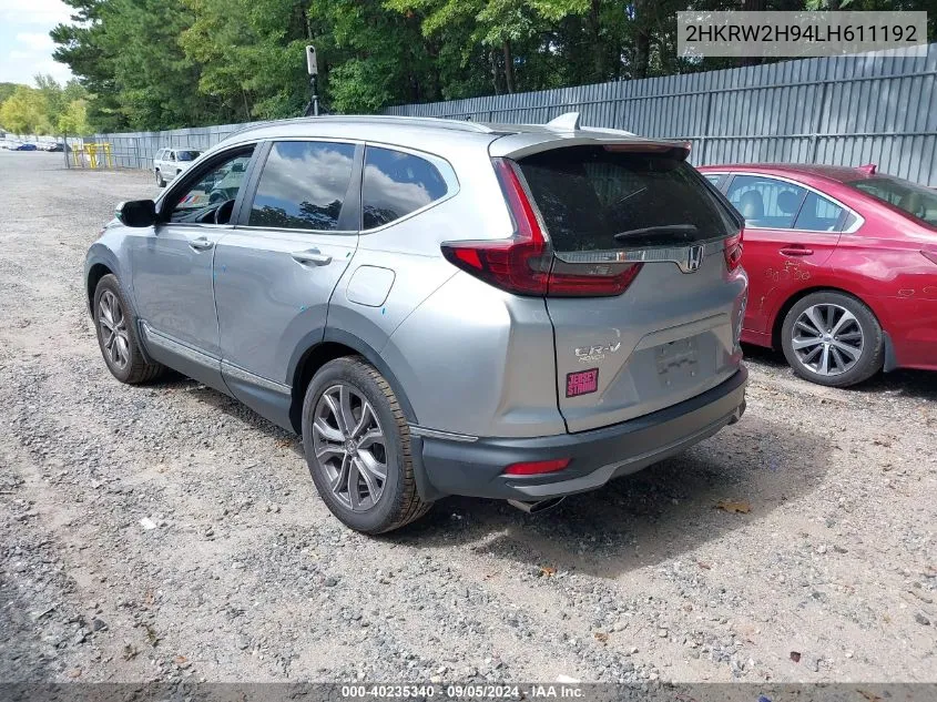 2020 Honda Cr-V Awd Touring VIN: 2HKRW2H94LH611192 Lot: 40235340