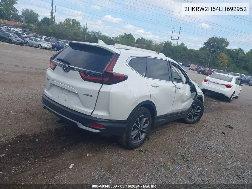 2020 Honda Cr-V Awd Ex VIN: 2HKRW2H54LH692952 Lot: 40348389