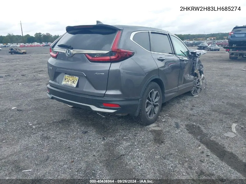 2020 Honda Cr-V Awd Ex-L VIN: 2HKRW2H83LH685274 Lot: 40436964