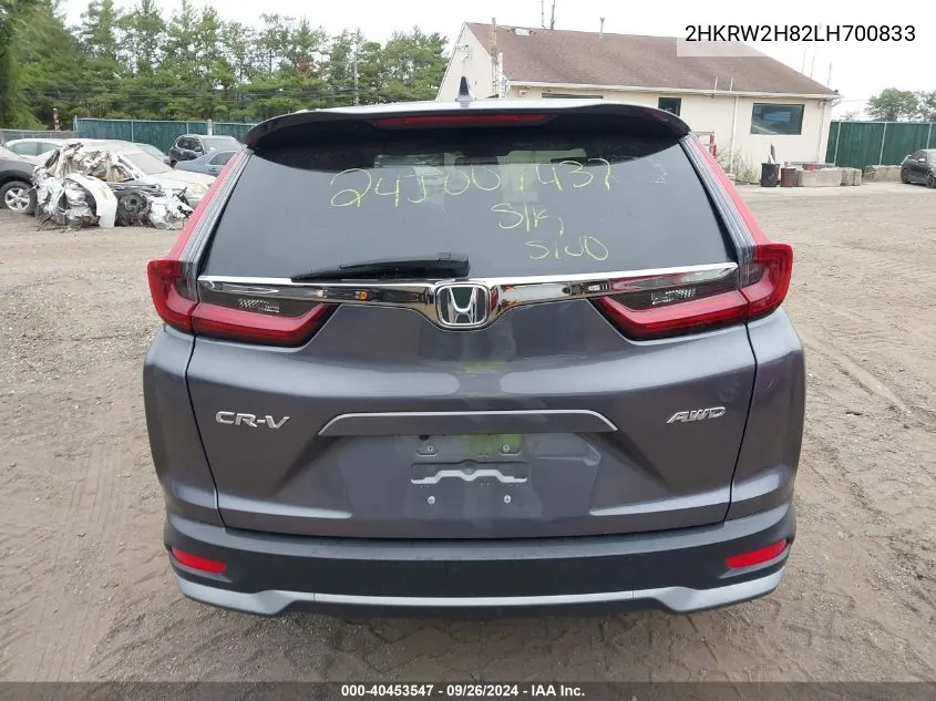 2020 Honda Cr-V Awd Ex-L VIN: 2HKRW2H82LH700833 Lot: 40453547