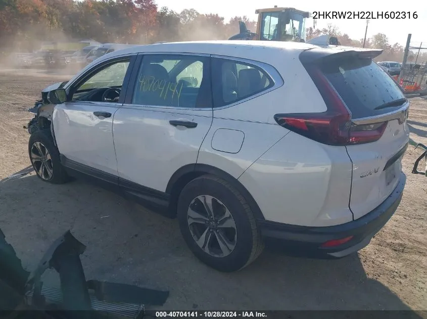 2020 Honda Cr-V Awd Lx VIN: 2HKRW2H22LH602316 Lot: 40704141