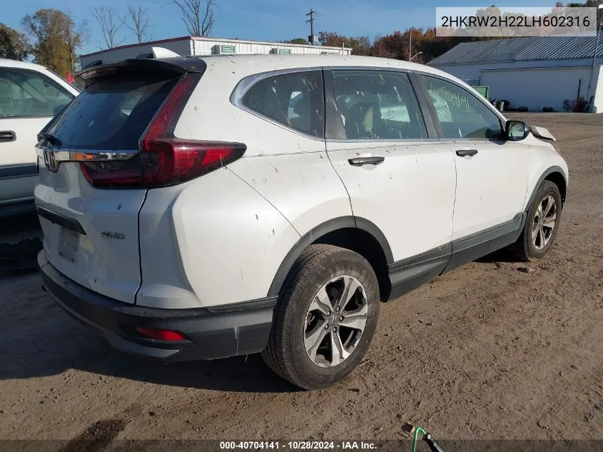 2020 Honda Cr-V Awd Lx VIN: 2HKRW2H22LH602316 Lot: 40704141