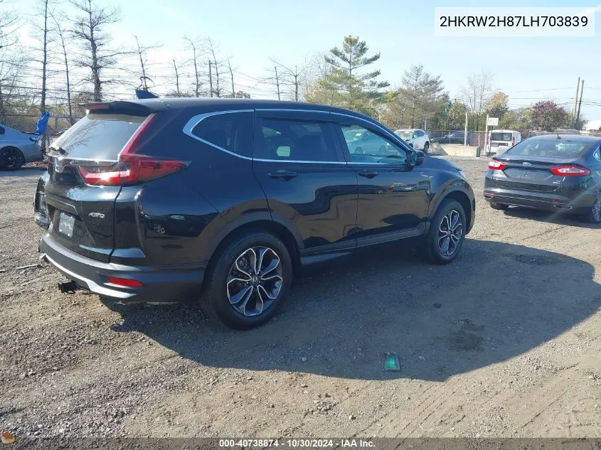 2020 Honda Cr-V Awd Ex-L VIN: 2HKRW2H87LH703839 Lot: 40738874