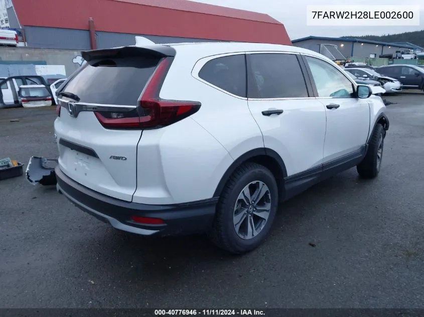 2020 Honda Cr-V Awd Lx VIN: 7FARW2H28LE002600 Lot: 40776946