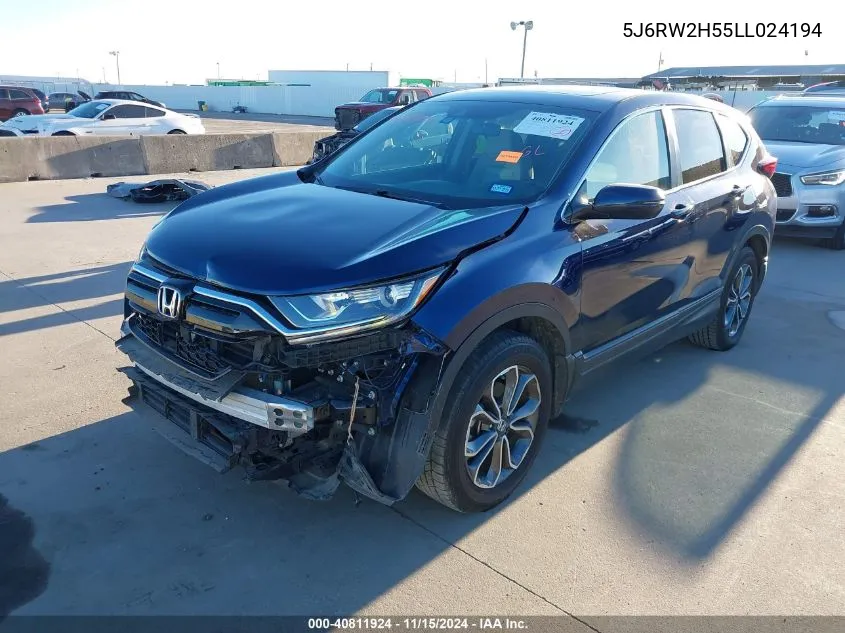 2020 Honda Cr-V Awd Ex VIN: 5J6RW2H55LL024194 Lot: 40811924