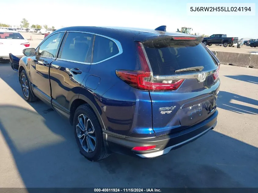 2020 Honda Cr-V Awd Ex VIN: 5J6RW2H55LL024194 Lot: 40811924