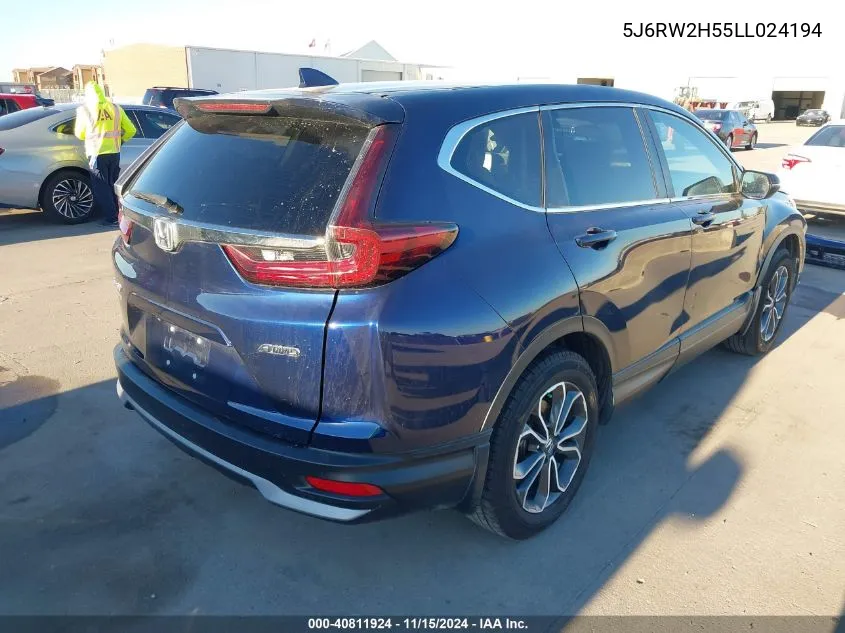 2020 Honda Cr-V Awd Ex VIN: 5J6RW2H55LL024194 Lot: 40811924