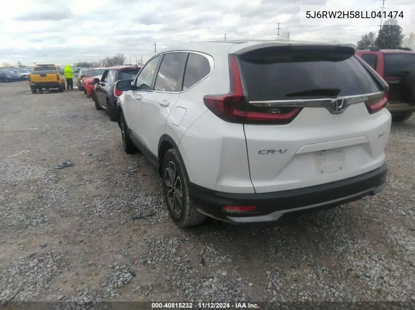 2020 Honda Cr-V Awd Ex VIN: 5J6RW2H58LL041474 Lot: 40815232