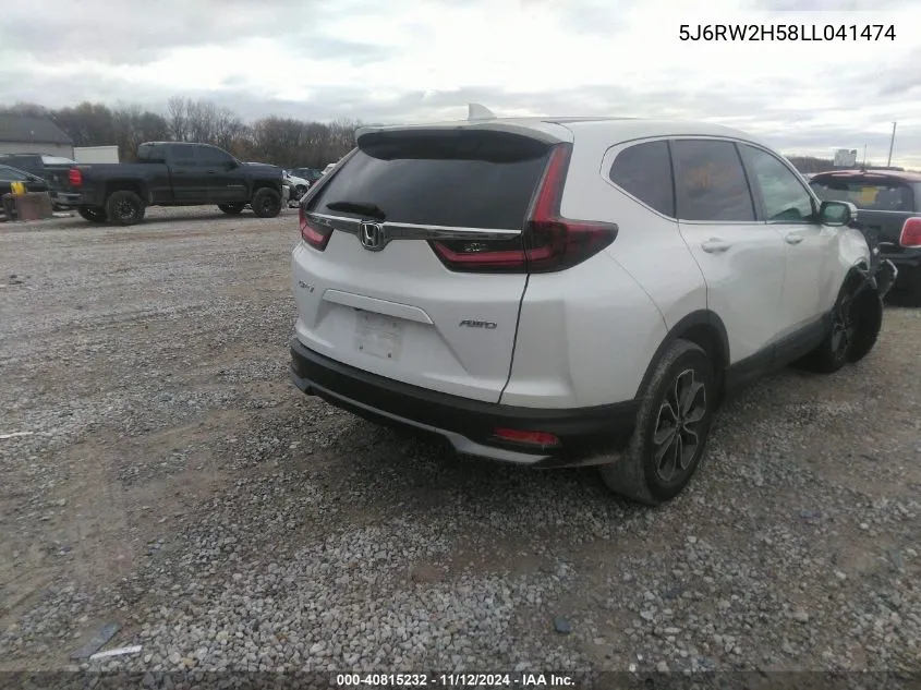 2020 Honda Cr-V Awd Ex VIN: 5J6RW2H58LL041474 Lot: 40815232