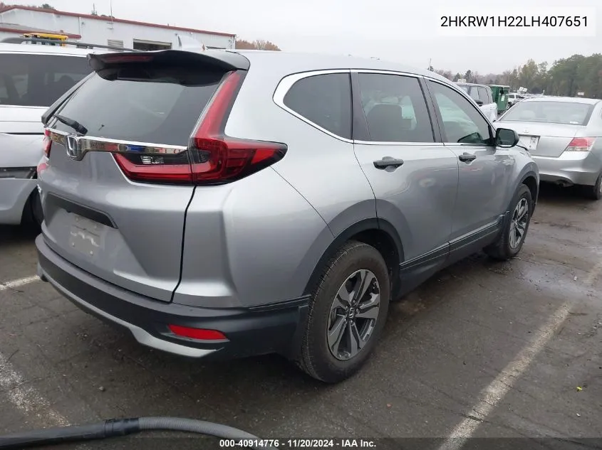 2020 Honda Cr-V 2Wd Lx VIN: 2HKRW1H22LH407651 Lot: 40914776