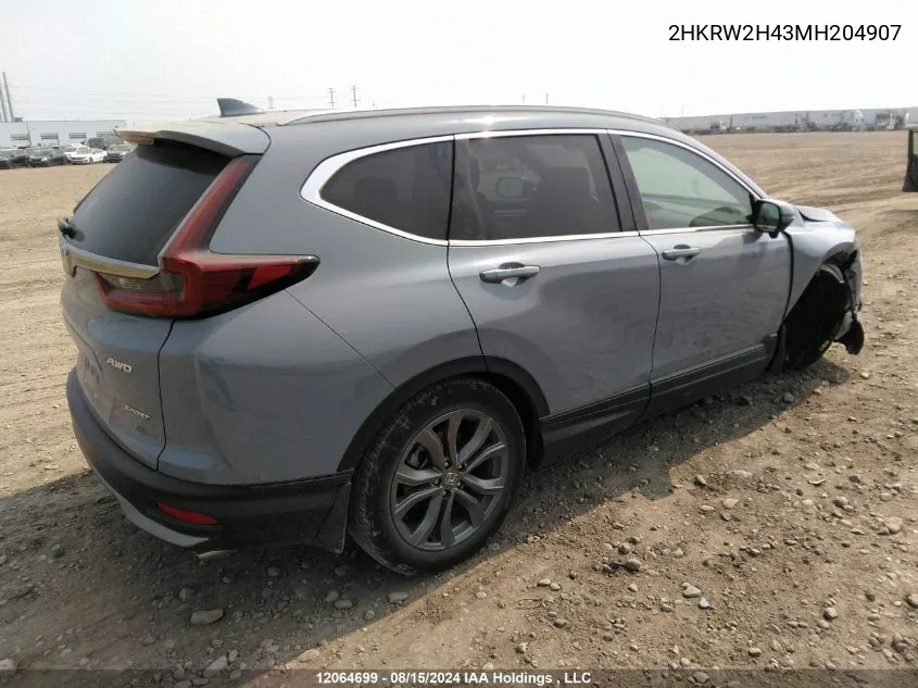 2021 Honda Cr-V VIN: 2HKRW2H43MH204907 Lot: 12064699