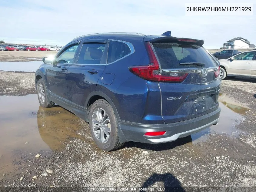 2021 Honda Cr-V VIN: 2HKRW2H86MH221929 Lot: 12108399