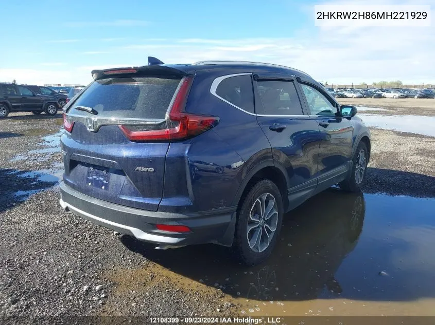 2021 Honda Cr-V VIN: 2HKRW2H86MH221929 Lot: 12108399