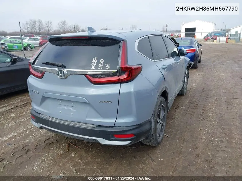 2021 Honda Cr-V Awd Ex-L VIN: 2HKRW2H86MH667790 Lot: 38617831