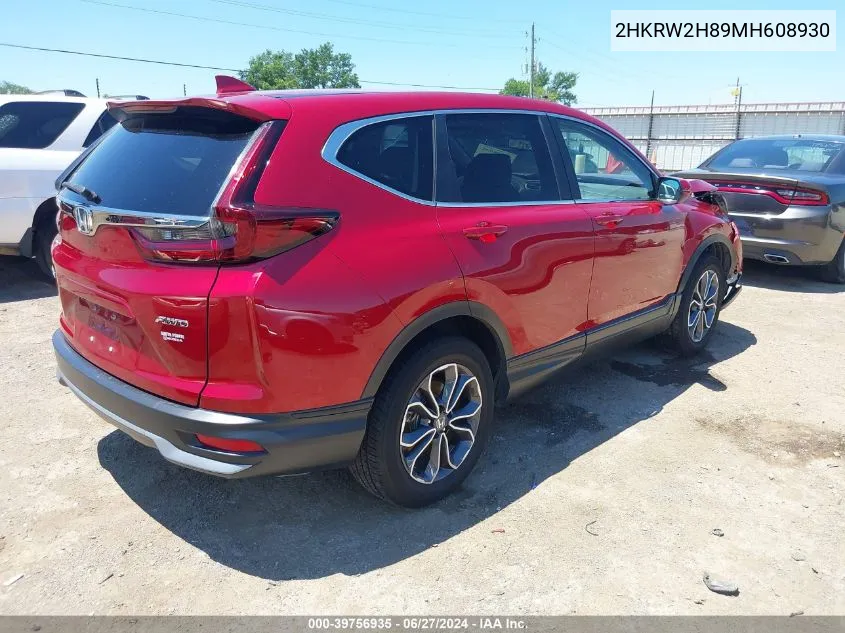 2021 Honda Cr-V Awd Ex-L VIN: 2HKRW2H89MH608930 Lot: 39756935