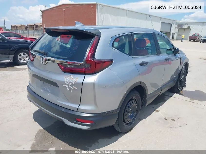 2021 Honda Cr-V 2Wd Lx VIN: 5J6RW1H21ML006034 Lot: 39906020