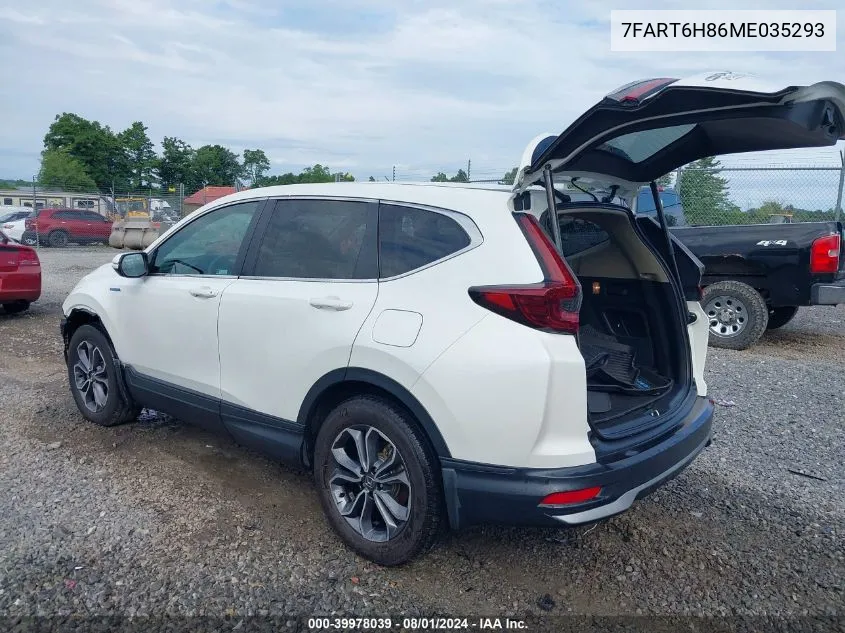 2021 Honda Cr-V Hybrid Ex-L VIN: 7FART6H86ME035293 Lot: 39978039