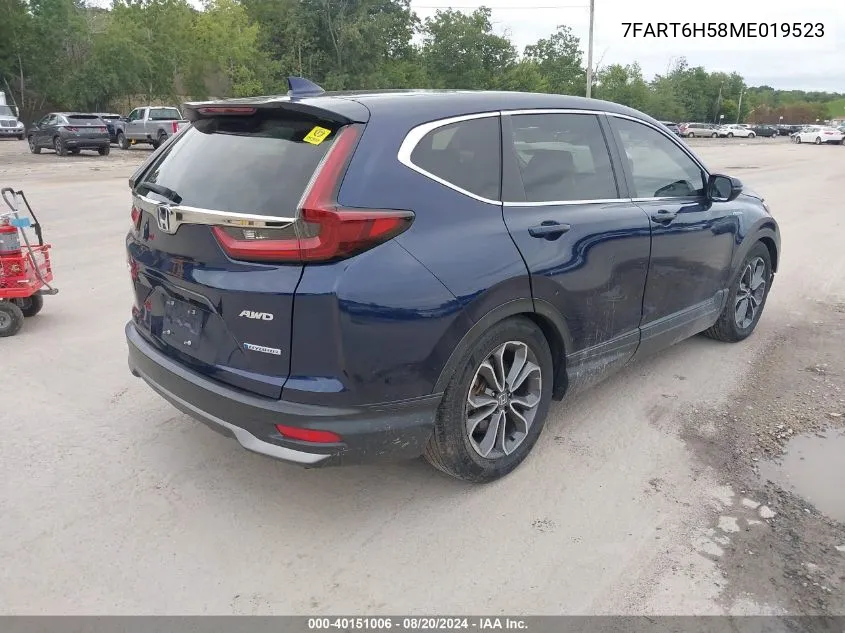 2021 Honda Cr-V Hybrid Ex VIN: 7FART6H58ME019523 Lot: 40151006