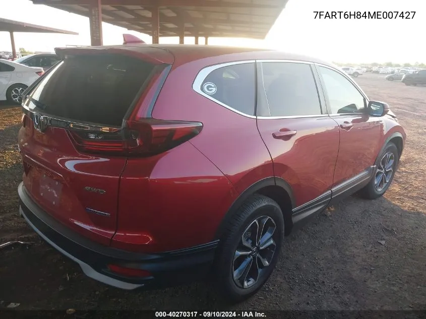 2021 Honda Cr-V Exl VIN: 7FART6H84ME007427 Lot: 40270317