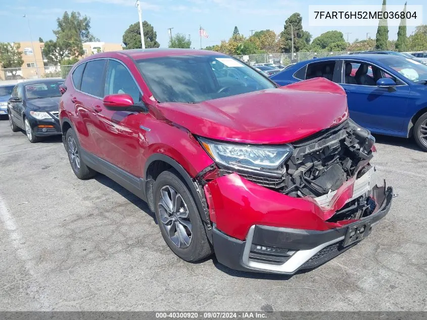 2021 Honda Cr-V Hybrid Ex VIN: 7FART6H52ME036804 Lot: 40300920