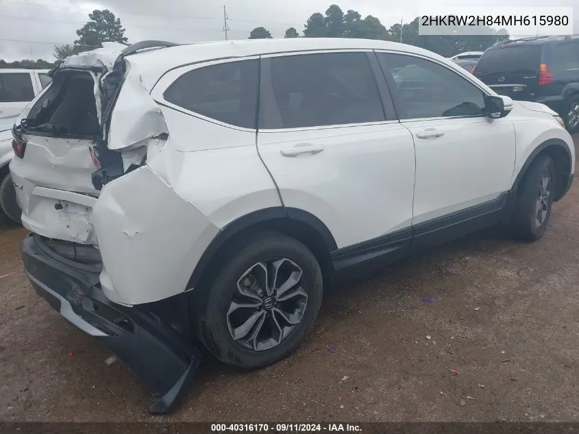 2021 Honda Cr-V Awd Ex-L VIN: 2HKRW2H84MH615980 Lot: 40316170