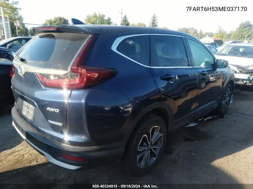 2021 Honda Cr-V Hybrid Ex VIN: 7FART6H53ME037170 Lot: 40334915