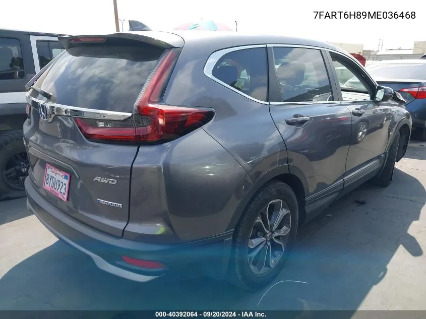 2021 Honda Cr-V Hybrid Ex-L VIN: 7FART6H89ME036468 Lot: 40392064