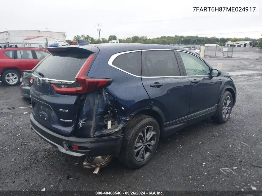 2021 Honda Cr-V Exl VIN: 7FART6H87ME024917 Lot: 40408546