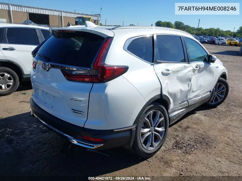 2021 Honda Cr-V Hybrid Touring VIN: 7FART6H94ME008246 Lot: 40421872