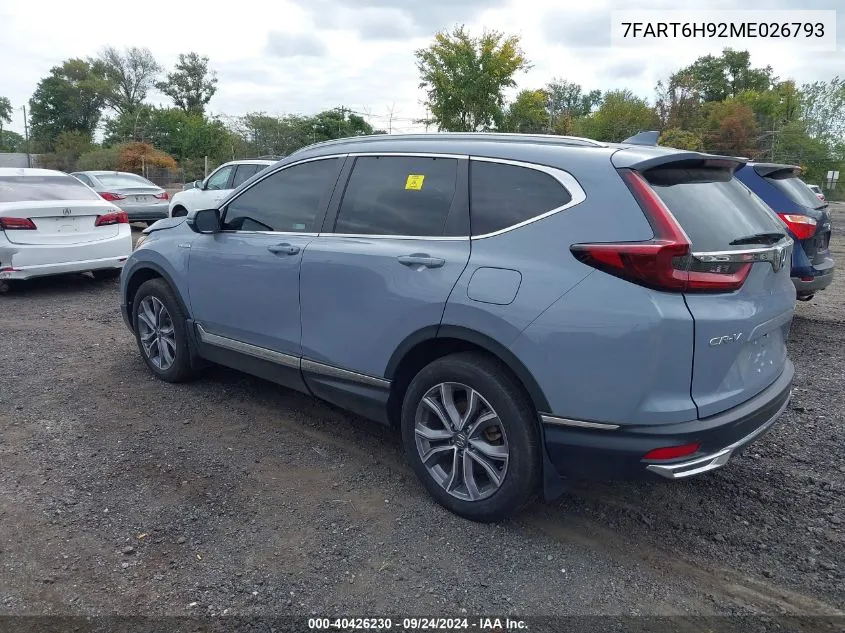 7FART6H92ME026793 2021 Honda Cr-V Hybrid Touring