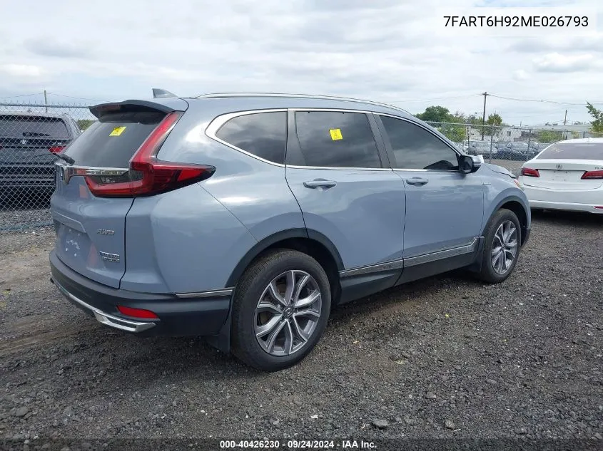 7FART6H92ME026793 2021 Honda Cr-V Hybrid Touring