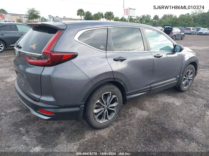 2021 Honda Cr-V Exl VIN: 5J6RW1H86ML010374 Lot: 40476778