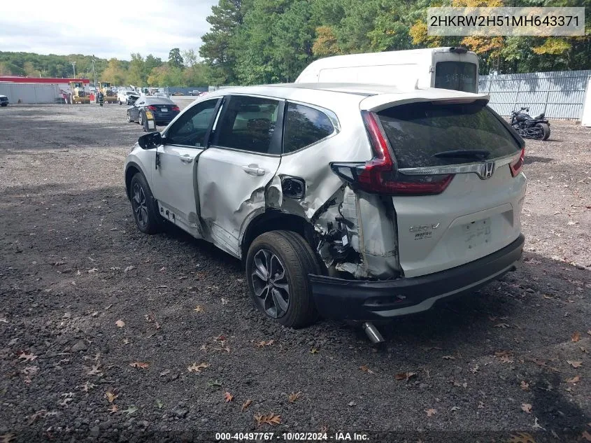 2021 Honda Cr-V Awd Ex VIN: 2HKRW2H51MH643371 Lot: 40497767