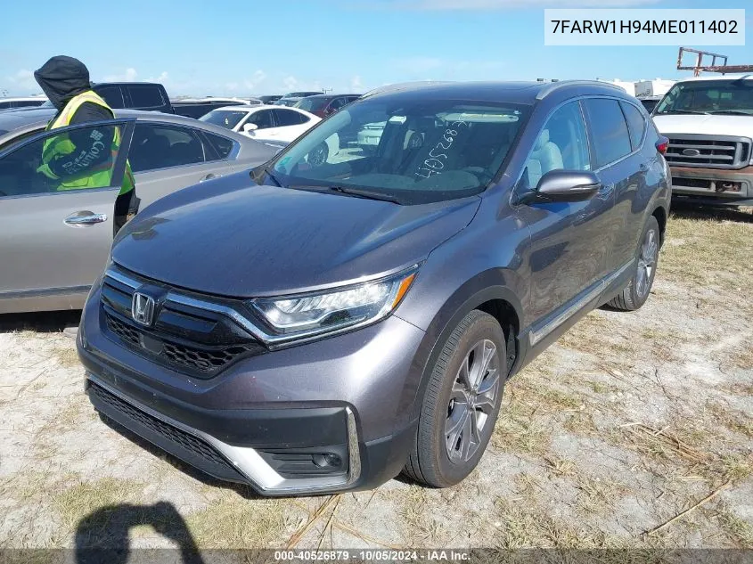 2021 Honda Cr-V Touring VIN: 7FARW1H94ME011402 Lot: 40526879