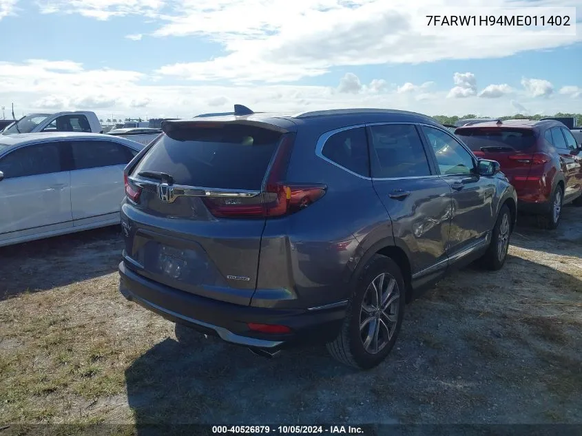 2021 Honda Cr-V Touring VIN: 7FARW1H94ME011402 Lot: 40526879