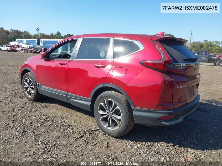 2021 Honda Cr-V Awd Ex VIN: 7FARW2H5XME002478 Lot: 40539771