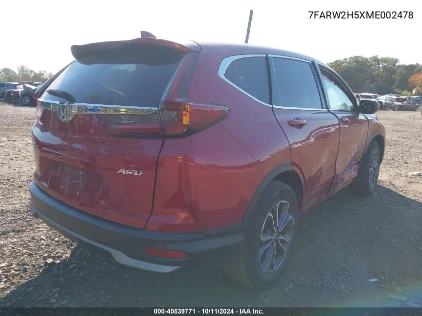 2021 Honda Cr-V Awd Ex VIN: 7FARW2H5XME002478 Lot: 40539771