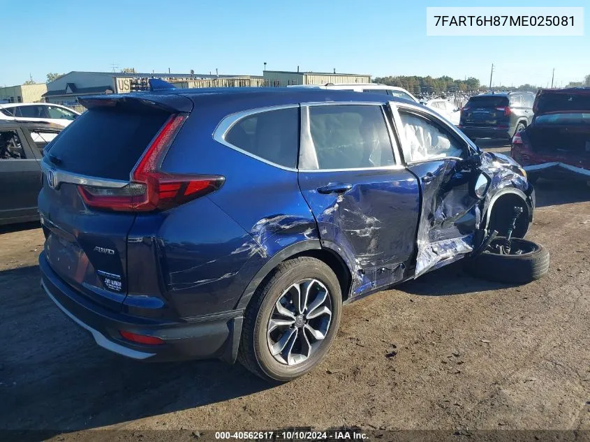 2021 Honda Cr-V Hybrid Ex-L VIN: 7FART6H87ME025081 Lot: 40562617