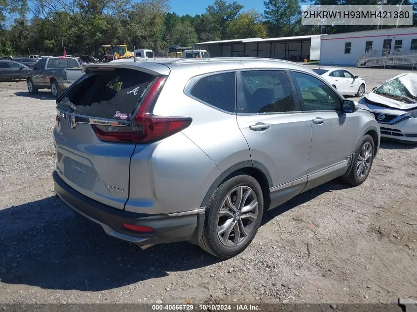 2021 Honda Cr-V 2Wd Touring VIN: 2HKRW1H93MH421380 Lot: 40566729