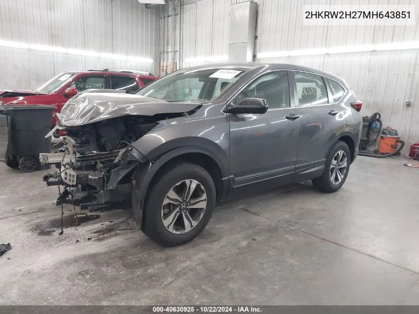 2021 Honda Cr-V Awd Lx VIN: 2HKRW2H27MH643851 Lot: 40630925