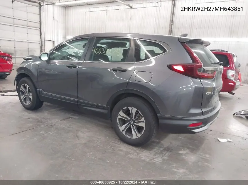 2021 Honda Cr-V Awd Lx VIN: 2HKRW2H27MH643851 Lot: 40630925