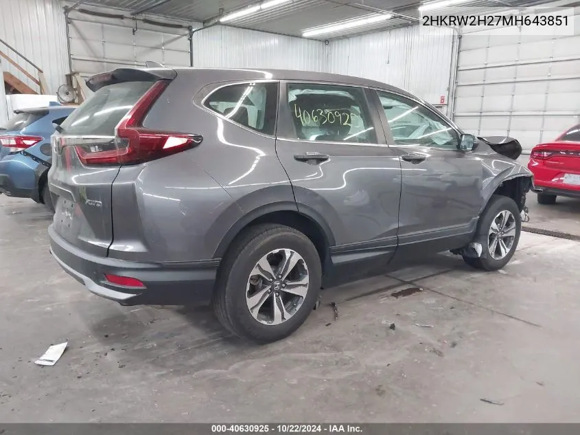 2021 Honda Cr-V Awd Lx VIN: 2HKRW2H27MH643851 Lot: 40630925