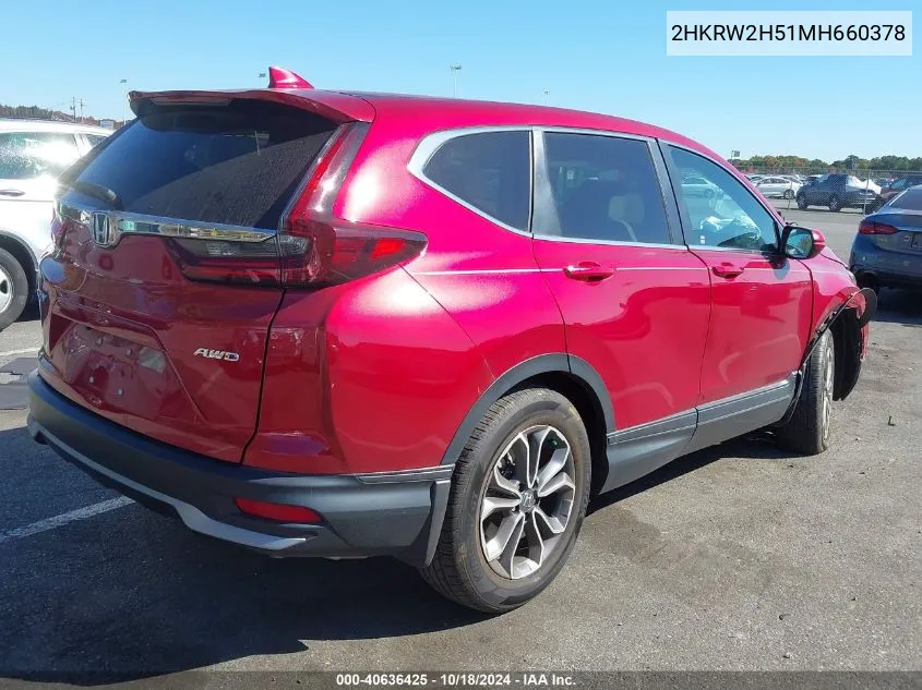 2021 Honda Cr-V Awd Ex VIN: 2HKRW2H51MH660378 Lot: 40636425