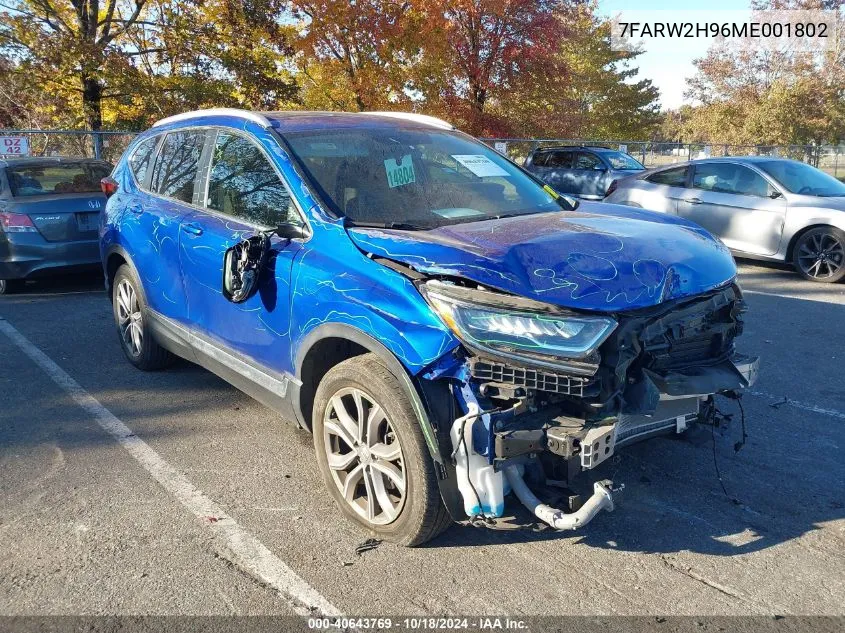 2021 Honda Cr-V Awd Touring VIN: 7FARW2H96ME001802 Lot: 40643769