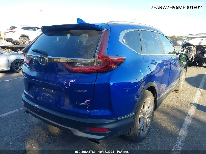 2021 Honda Cr-V Awd Touring VIN: 7FARW2H96ME001802 Lot: 40643769