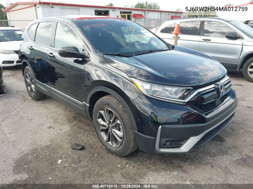 2021 Honda Cr-V Awd Ex VIN: 5J6RW2H54MA012759 Lot: 40715810