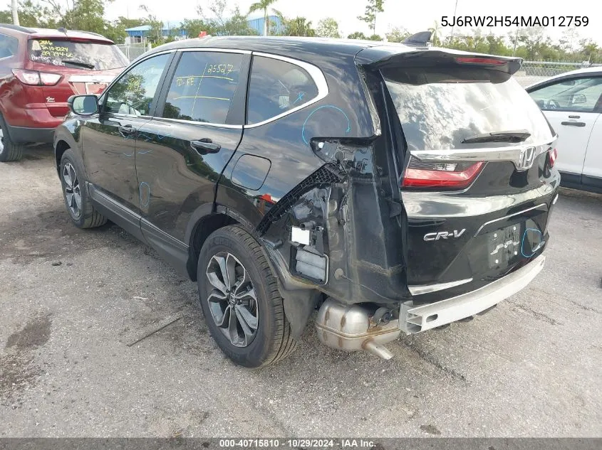 2021 Honda Cr-V Awd Ex VIN: 5J6RW2H54MA012759 Lot: 40715810