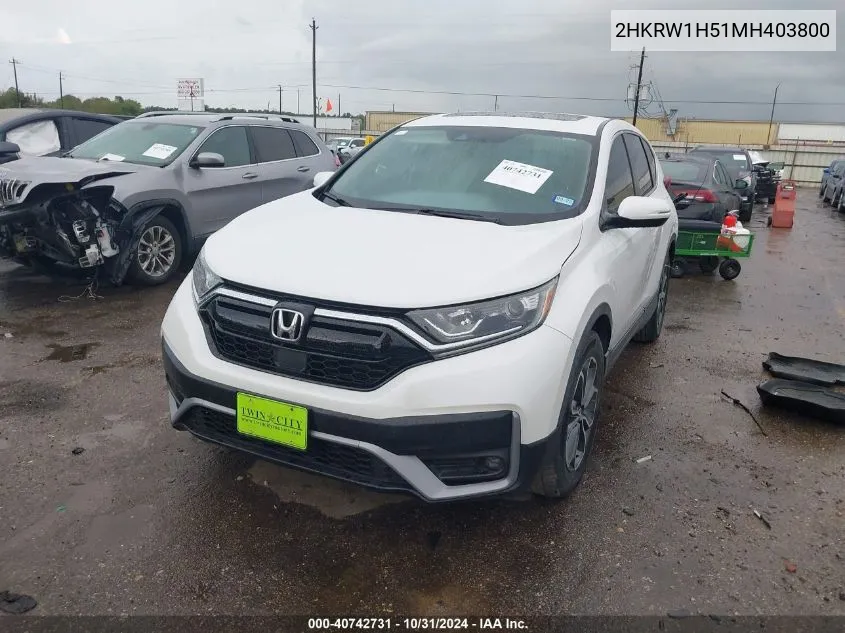 2021 Honda Cr-V 2Wd Ex VIN: 2HKRW1H51MH403800 Lot: 40742731