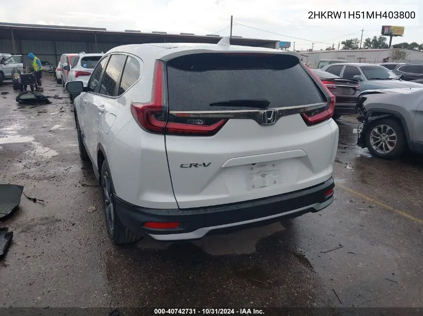 2021 Honda Cr-V 2Wd Ex VIN: 2HKRW1H51MH403800 Lot: 40742731